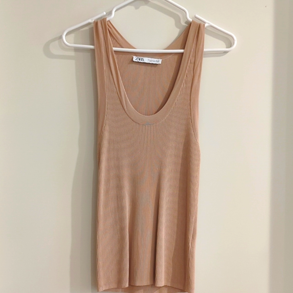 Tan Zara ribbed sleeveless top